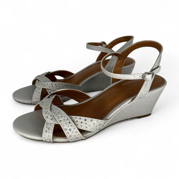 Style & Co Greyy Metallic Grey Crisscross Wedge Sandals – Size 9M - Picture 2 of 13